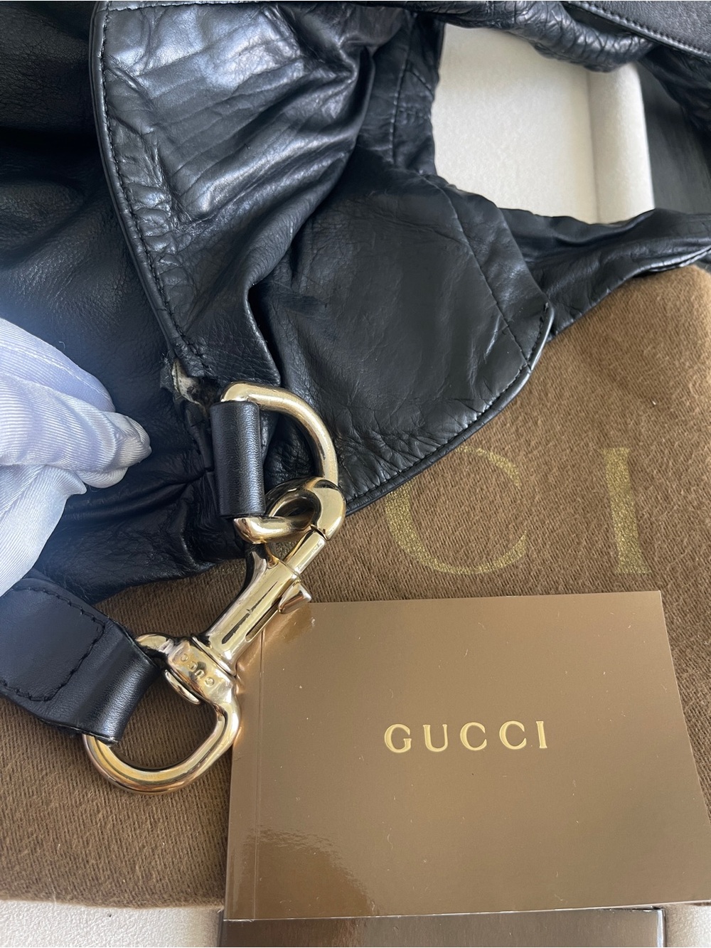 Gucci Hysteria Large Hobo Bag Black Leather Floral Embroidered Vintage $4500 - Picture 10 of 17